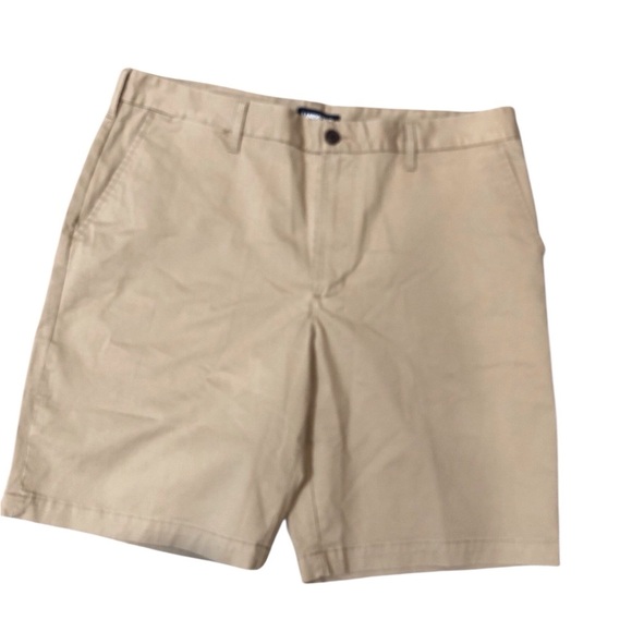 Lands' End Mens Bermuda Tan Flat Front Shorts Sz 36 Traditional Fit Stretch - Picture 1 of 4